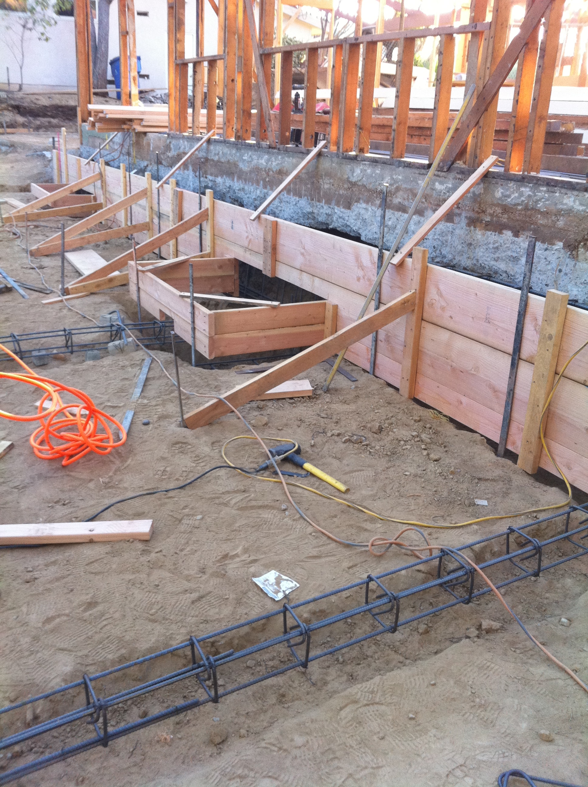 Perimeter footing formwork and rebar for residential foundation rebuild in Los Angeles County by Concrete Etc., Inc.