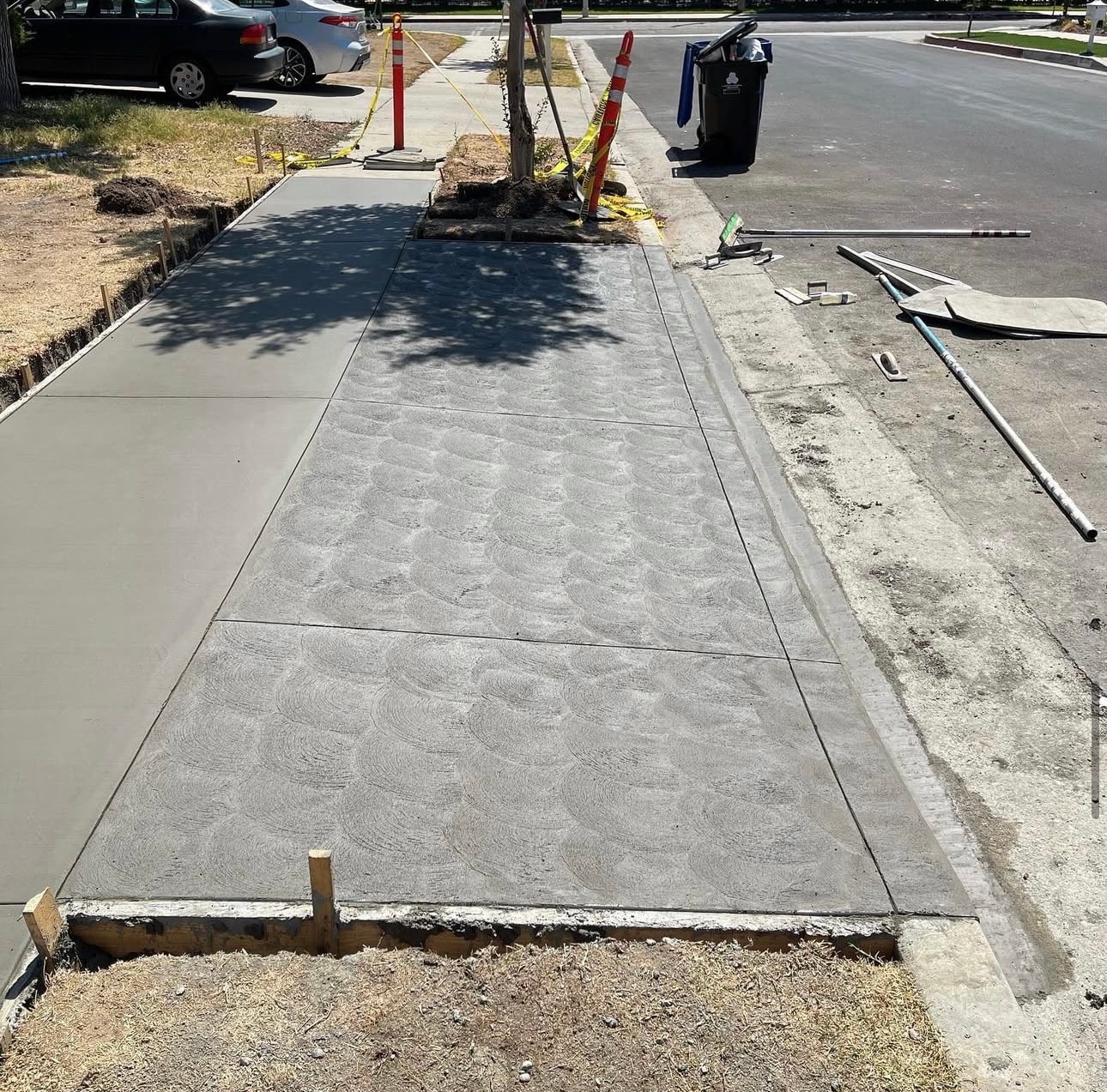 Completed public works sidewalk broom finish pour in San Fernando Valley by Concrete Etc., Inc.