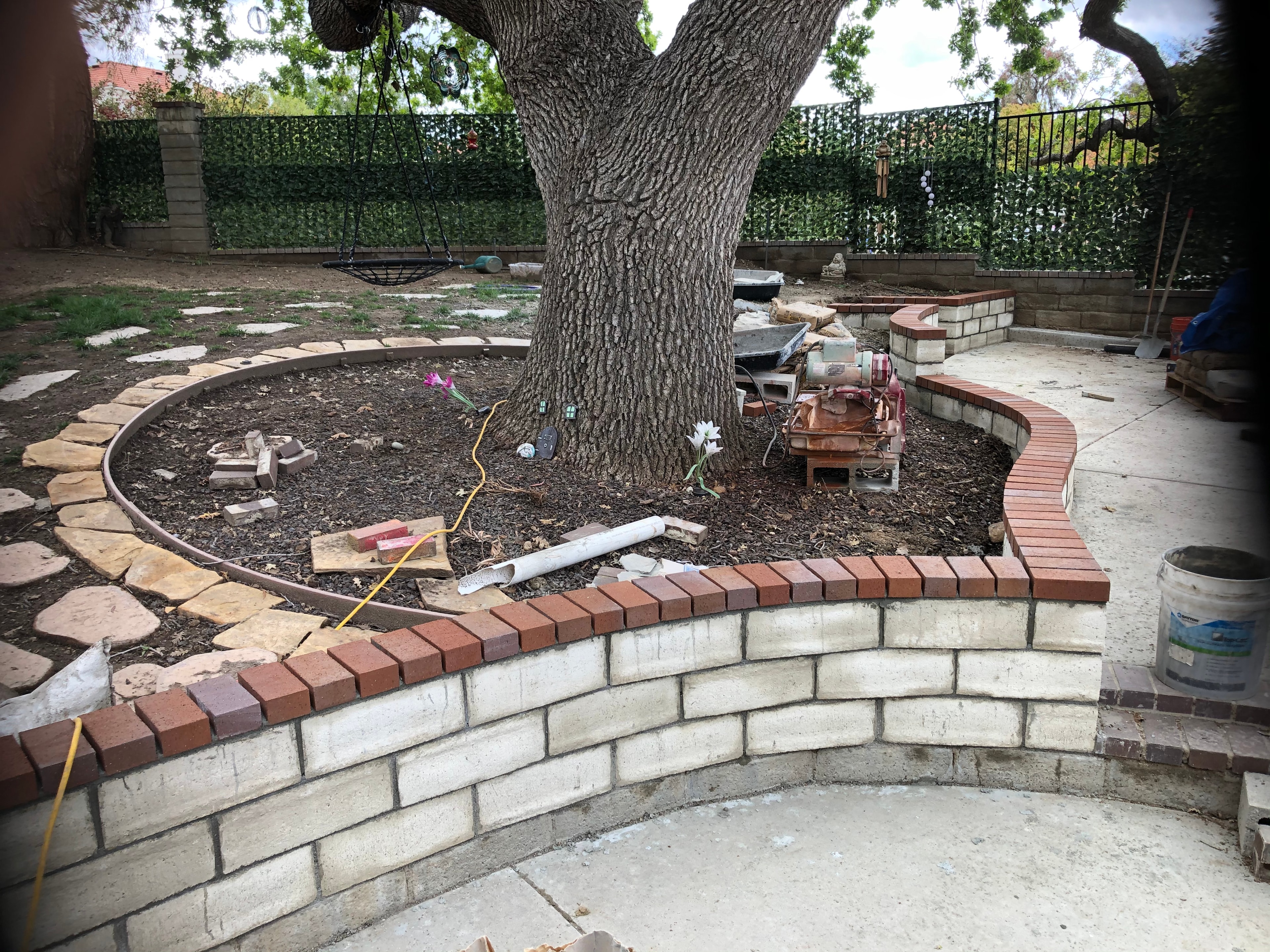 CMU block wall with brick cap under construction — Santa Clarita, CA