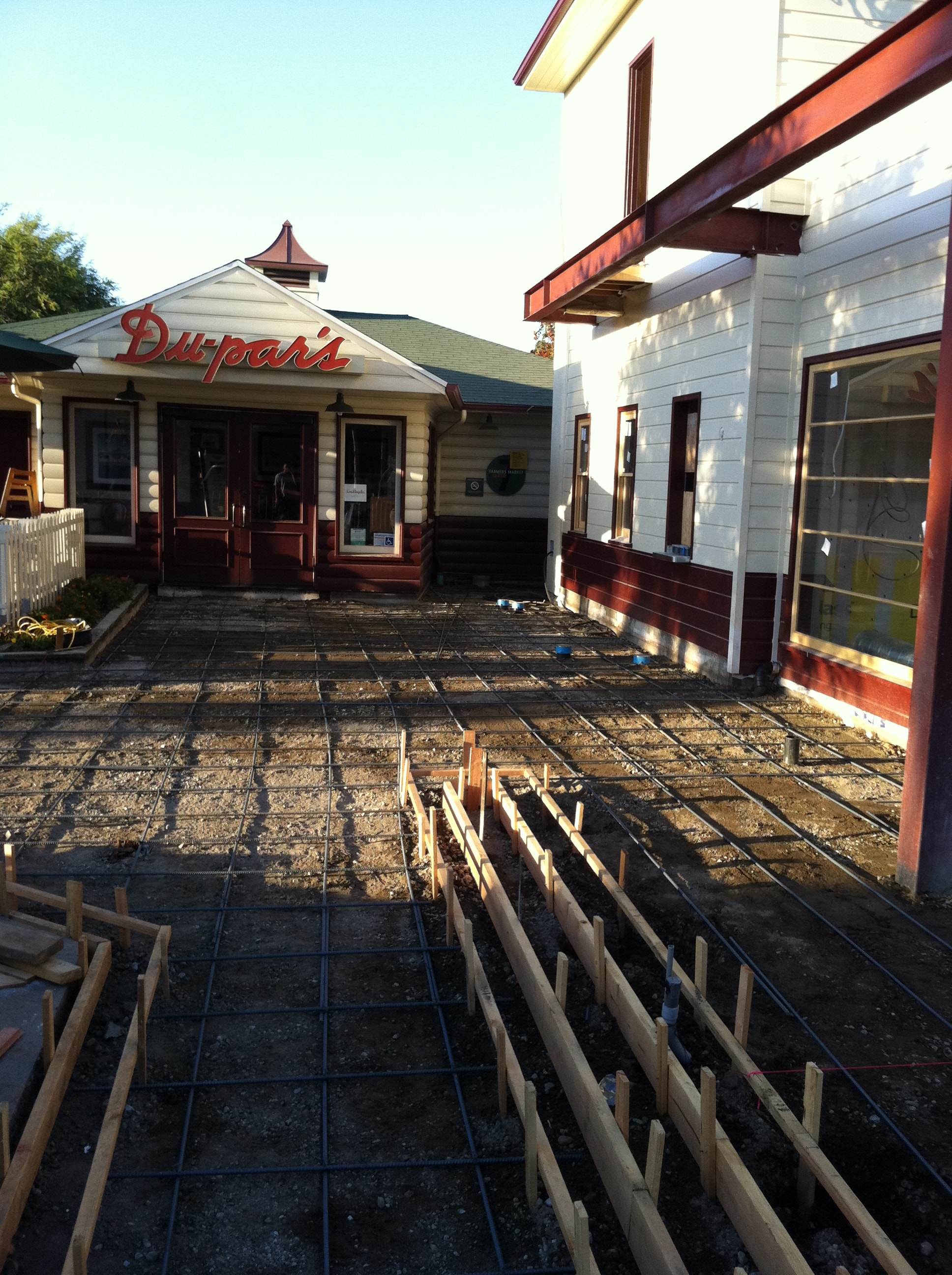 Rebar mat and formwork for ground-up restaurant construction at The Grove Farmers Market Los Angeles — Concrete Etc., Inc.