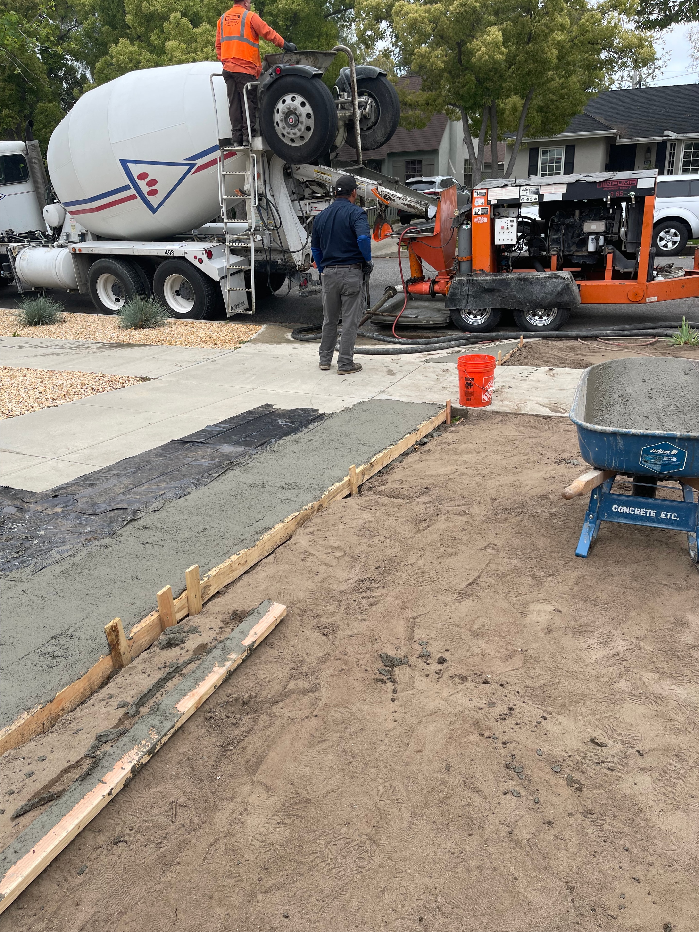 Concrete Etc. crew and ready-mix truck during concrete driveway or flatwork repair in Los Angeles County